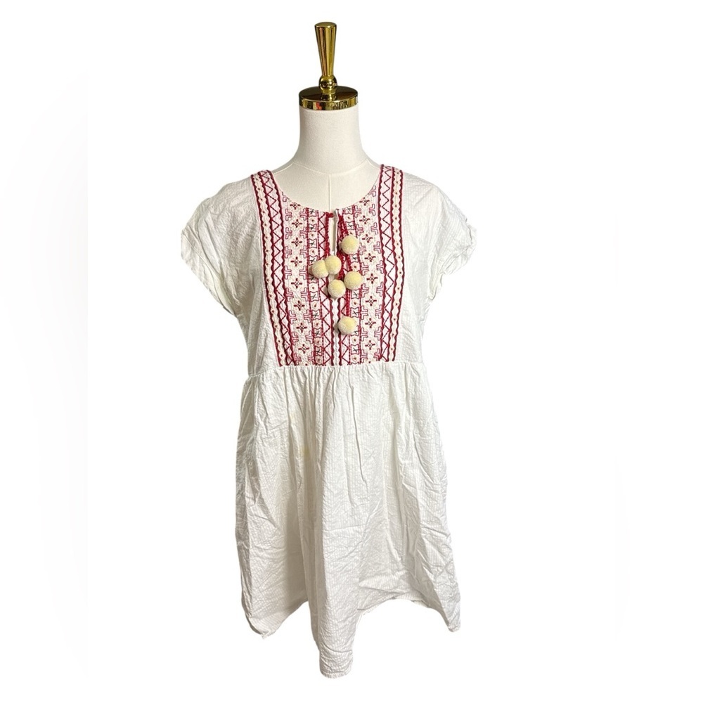 Chelsea & Violet White Bohemian Mini Dress with Red and Black Embroidery Size M